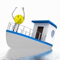 Dollar coin on the sinking boat illustration Royalty Free Stock Photo