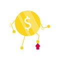 The dollar coin steps on red up arrow. The concept of a successful business. Icon