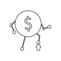 The dollar coin steps on up arrow. The concept of a successful business. Outline illustration