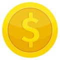 Dollar coin symbol. Golden money cartoon symbol