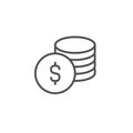 Dollar coin vector icon. Cash save, earn sell line outline sign, linear thin symbol, flat design for web, website, mobile app.