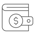 Dollar coin wallet thin line icon. Finance savings, purse for cash symbol, outline style pictogram on white background Royalty Free Stock Photo