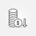 Dollar Coins and Arrow vector Inflation concept line icon Royalty Free Stock Photo