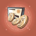 Dollar coins and bank check retro shopping style Royalty Free Stock Photo