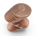 Dollar coins 1 cent currency of the United States isolated over white. 3D illustration, clipping path Royalty Free Stock Photo