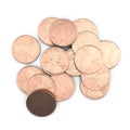 Dollar coins 1 cent currency of the United States isolated over white. 3D illustration, clipping path Royalty Free Stock Photo