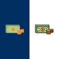 Dollar, Coins, Finance, Money, Business  Icons. Flat and Line Filled Icon Set Vector Blue Background Royalty Free Stock Photo