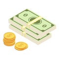 Dollar coins icon, isometric style