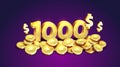 1000 dollar coupon gift voucher, cash back banner special offer, casino winner. Vector illustration