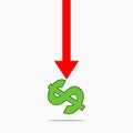 Dollar crash symbol with red arrow on white background. Global Economic Downturn. Recession. Royalty Free Stock Photo