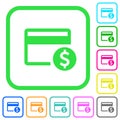 Dollar credit card vivid colored flat icons icons