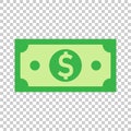 Dollar currency banknote icon in flat style. Dollar cash vector