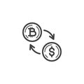 Dollar Currency Exchange Bitcoin line icon