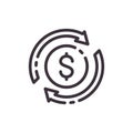 Dollar currency exchange icon. Vector black liner icon.