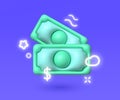 Dollar 3d in Neon cartoon style. 3d render, 3d illustration. Money, finance, budget concept. Minimal cartoon. Money