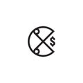 dollar decrease icon. Money rising drop fall down symbol. Business scissor cut cost reduction icon in white background. vector ill