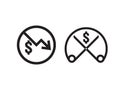 dollar decrease icon. Money rising drop fall down symbol. Business scissor cut cost reduction icon in white background. vector ill