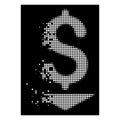 White Disappearing Dotted Halftone Dollar Down Icon