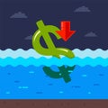 Dollar is drowning in water. the economic crisis in the usa due to the coronavirus pandemic.