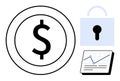 Financial security concept with dollar symbol, padlock, and analytics chart Royalty Free Stock Photo