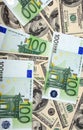 Dollar and euro banknote Royalty Free Stock Photo