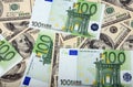 Dollar and euro banknote Royalty Free Stock Photo