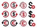 Dollar And Euro Chargeback Flat Vector Icon Set Royalty Free Stock Photo