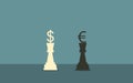 Dollar and euro currencies chess in flat icon design on blue color background Royalty Free Stock Photo