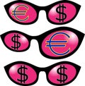 Dollar and euro in Glasses