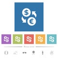 Dollar Euro money exchange flat white icons in square backgrounds Royalty Free Stock Photo