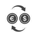 Dollar euro rate increase sign, Money payout investment icon, Dollar growth vector sign isolated