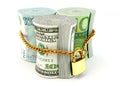 Dollar, euro, ruble on lock Royalty Free Stock Photo