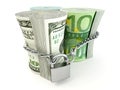 Dollar, euro, ruble on lock Royalty Free Stock Photo