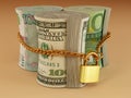 Dollar, euro, ruble on lock Royalty Free Stock Photo