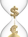 Dollar euro symbol in hourglass