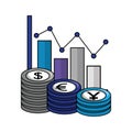 Dollar euro and yen business statistics bars