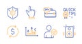 Dollar exchange, Identity confirmed and Copyright protection icons set. Vector
