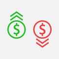 Dollar fall and growth icon design. Vector illustration, flat design. Isolated.