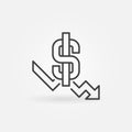 Dollar with Falling Arrow Inflation or Hyperinflation vector concept linear icon Royalty Free Stock Photo