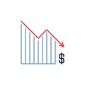 Dollar Falling Chart vector Devaluation and Financial Crisis colored icon Royalty Free Stock Photo