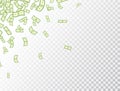 Dollar flying on transparent background. Paper bank notes frame. Banknotes icon. Money in a flat style. Jackpot, big win Royalty Free Stock Photo