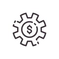 Dollar gear. ÃÂ¡urrency cycle. Vector liner black icon. Royalty Free Stock Photo