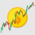 Dollar gold coin and Candlestick chart graphic design. Price of dollar currency concept. Royalty Free Stock Photo