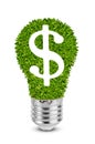 dollar sign on green grass in electric light bulb, isolated on white background Royalty Free Stock Photo