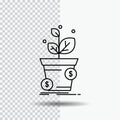 dollar, growth, pot, profit, business Line Icon on Transparent Background. Black Icon Vector Illustration Royalty Free Stock Photo