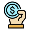 Dollar in hand icon color outline vector Royalty Free Stock Photo