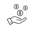 Dollar in hand icon. Give money icon on white background. Flat design. Vector illustration