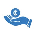 Dollar, hand money, cent icon. Blue version vector