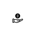 Dollar and hand sign icon. Palm holds money bag symbol. Colored flat icons on white background. eps 10 Royalty Free Stock Photo