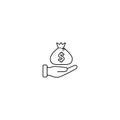 Dollar and hand sign icon. Palm holds money bag symbol. Colored flat icons on white background. EPS 10 Royalty Free Stock Photo